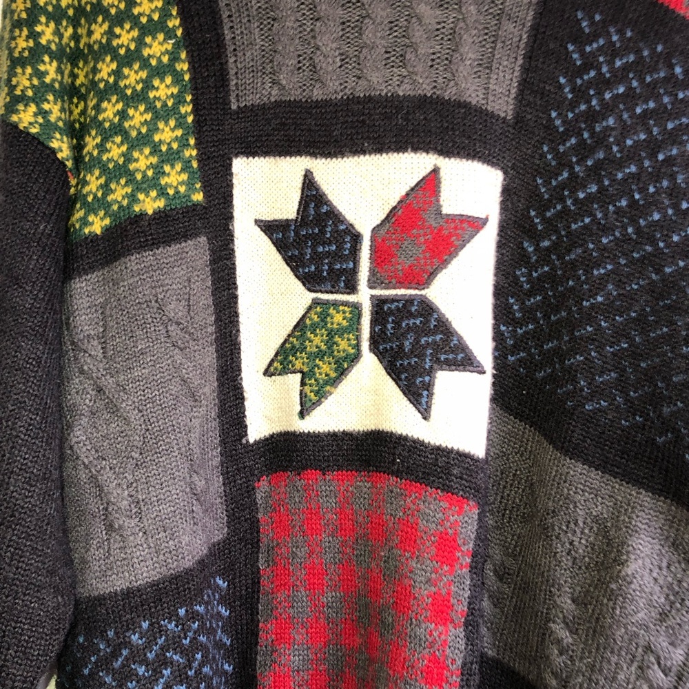 Colorful Patchwork argyle wool Blend Turtleneck S… - image 2